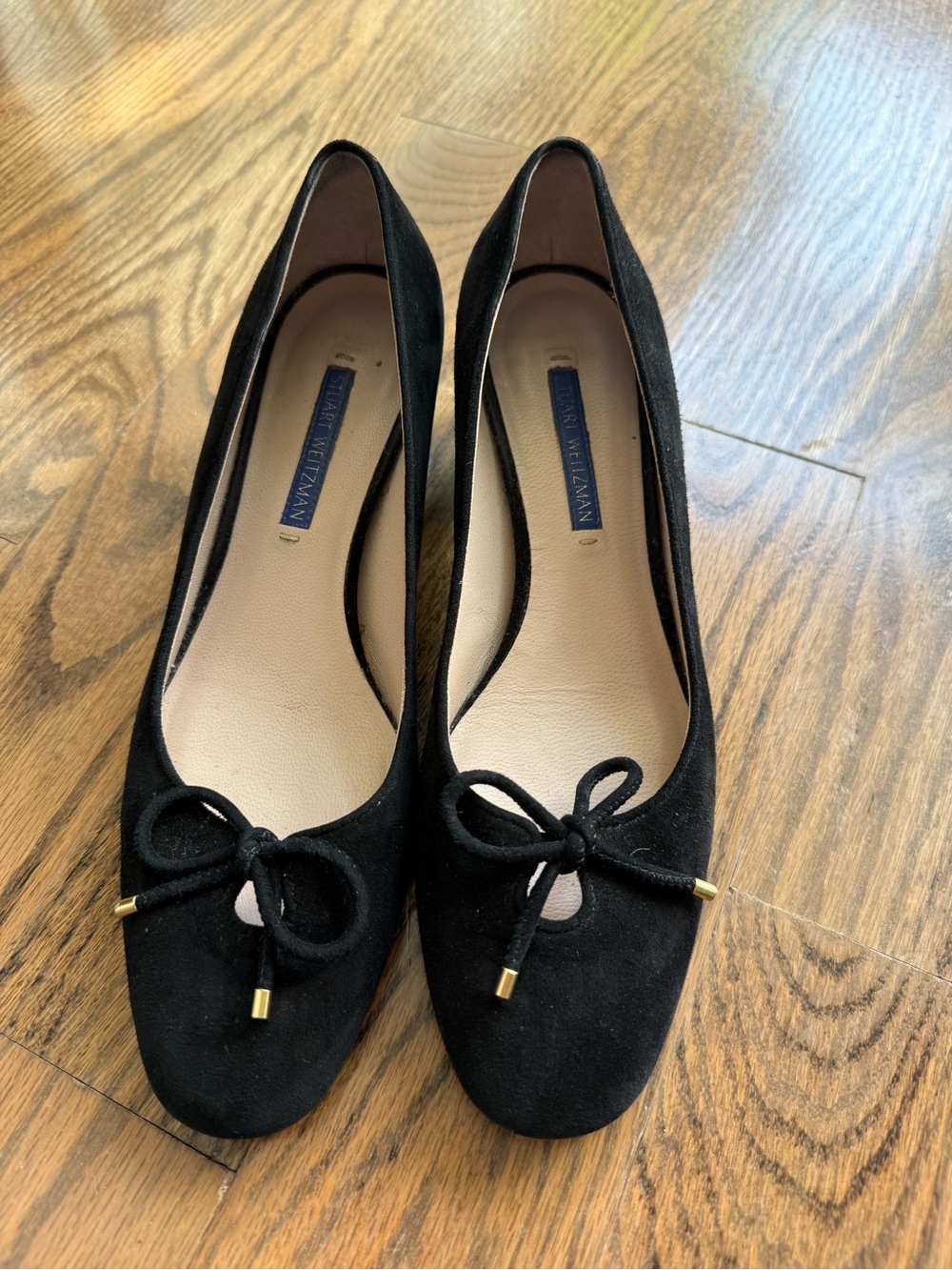 Stuart Weitzman Black Suede Bow Pumps Gabby 45